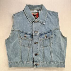 Jean Jacket Vest S Men's Worn Light Wash Blue Denim Ellemenno Vintage Hong-Kong